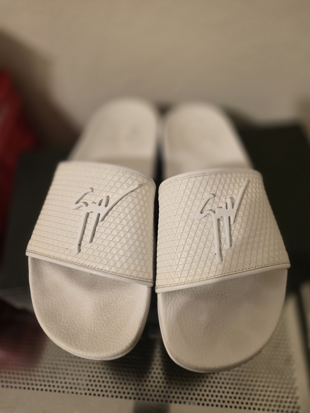 Giuseppe Zanotti White Logo Slide Sandals Size 8